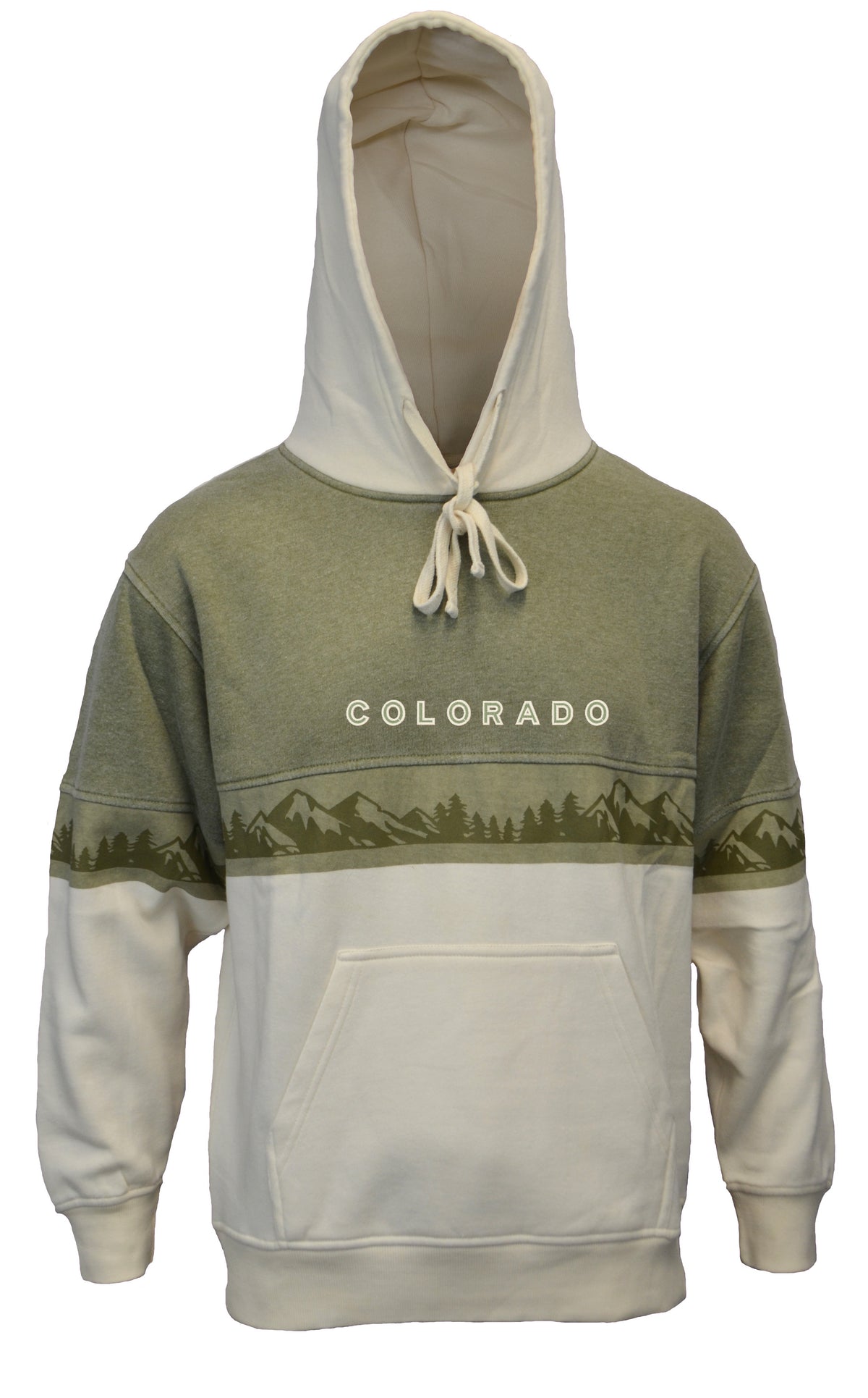 Two Tone Pullover Hoodie with Mountains (Green/Cream)