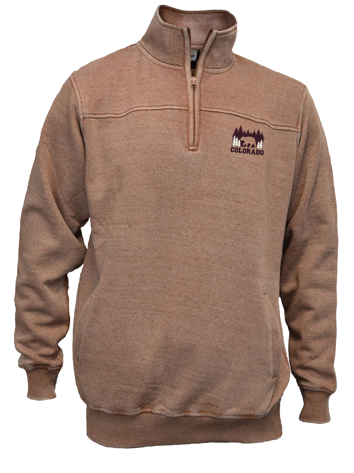 Men's Vintage 1/4 Zipper Brown Rust Burnout Long Sleeve