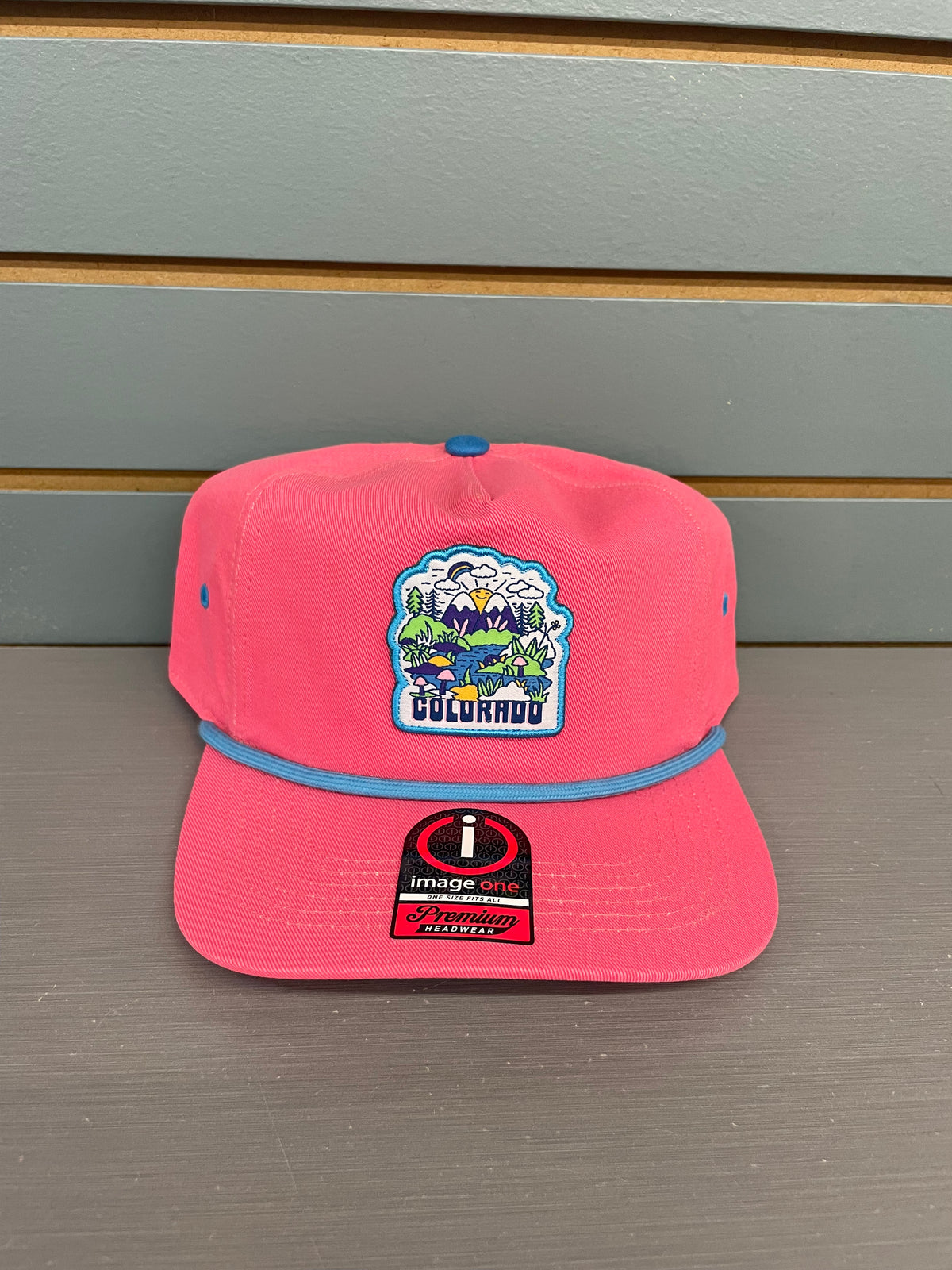 Retro Mountain Doodle Patch Hat Hot Pink