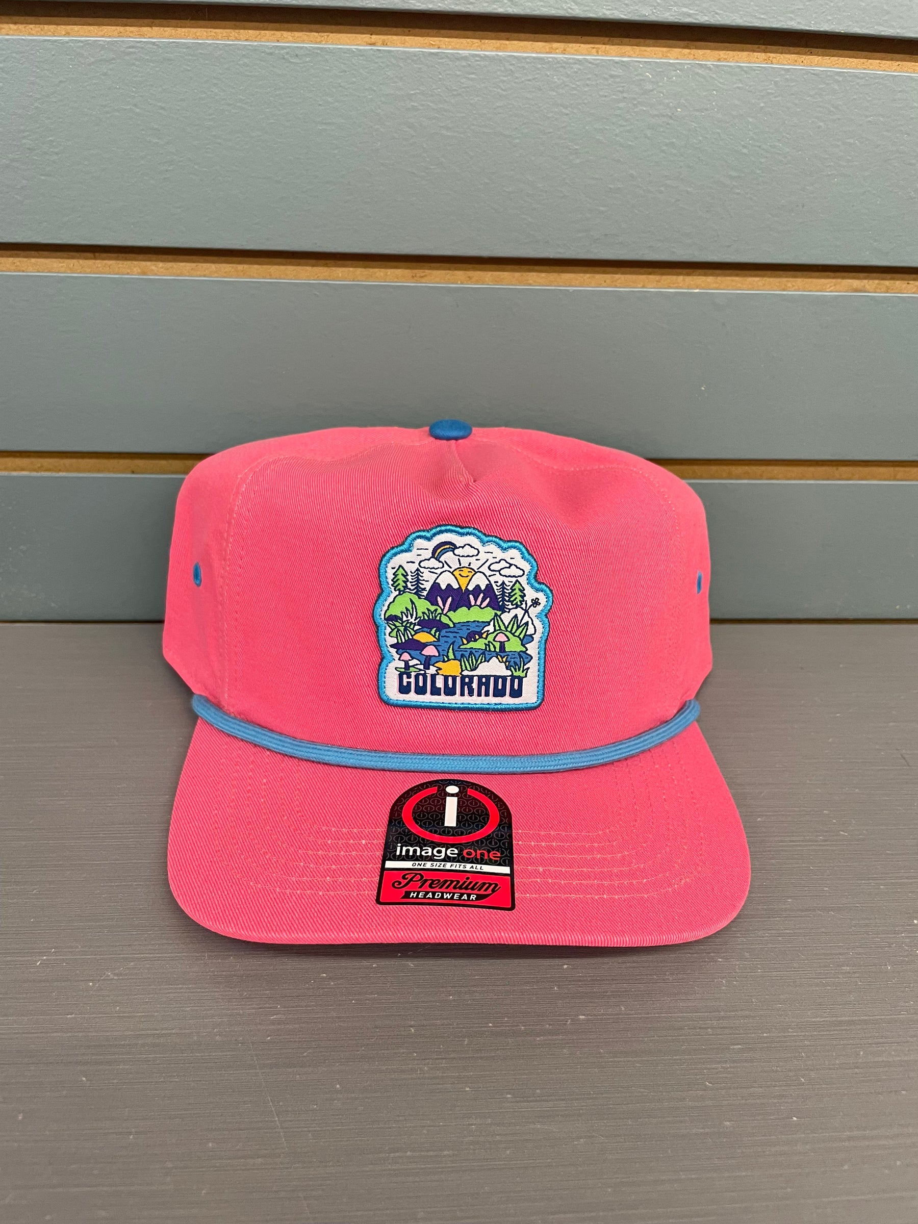 Retro Mountain Doodle Patch Hat Hot Pink