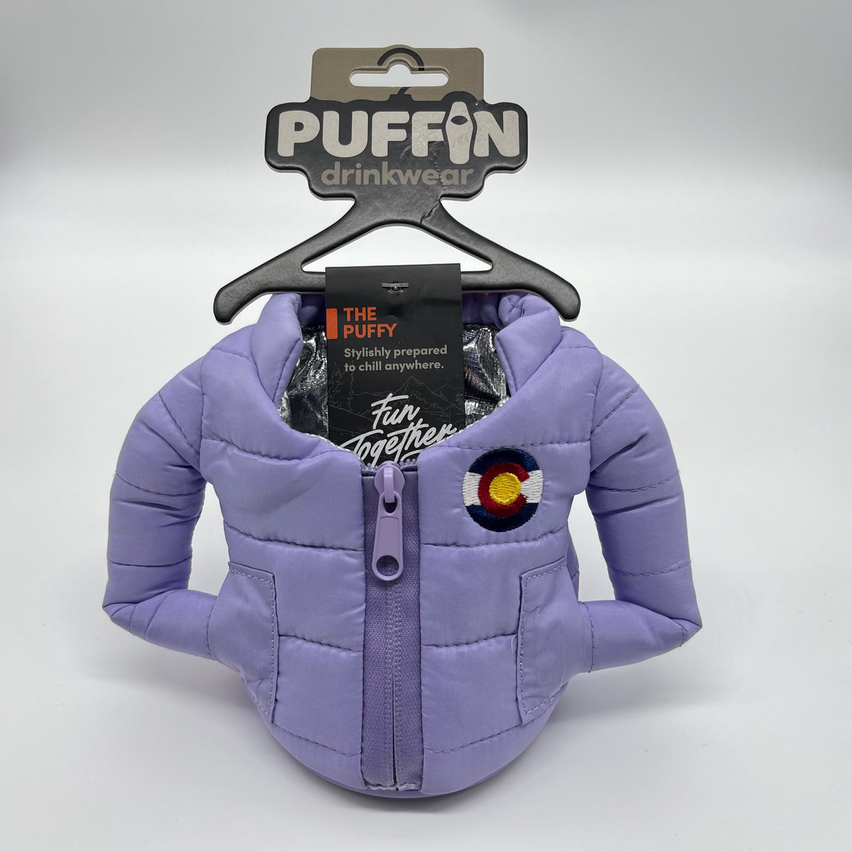 Puffin Drink Holder - Purple w/ custom Colorado Flag Logo - 12 oz