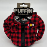 Puffin Drink Holder - Lumberjack Red and Black Plaid w/ custom Colorado Flag Logo - 12 oz